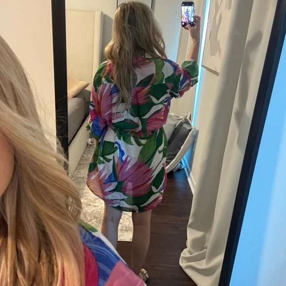 Colorful Tropical Print T-Shirt Dress / Blouse / Bathing Suit Cover Up - Picture 5 of 10